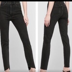 Express Black Slim Ankle Super High Rise Raw Hem Jeans